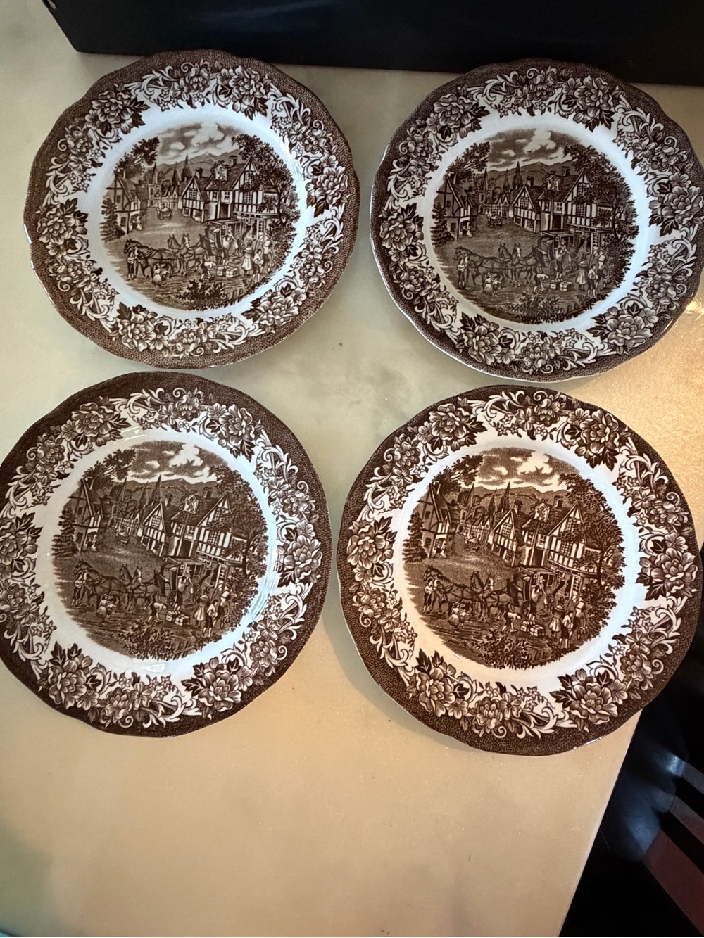 Vintage J&G Meakin Royal Staffordshire Brown Transferware Plates Set of 4